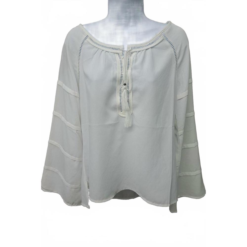 NEW MOCHA women's bell sleeve tie neck blouse in ivory
